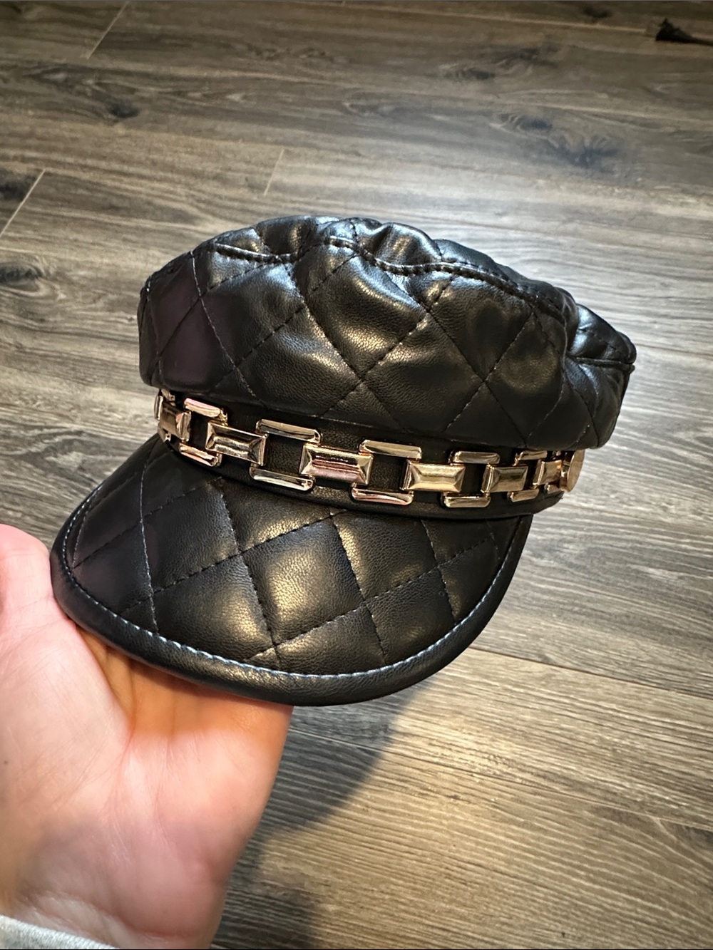Quilted Black Leather Zara hat